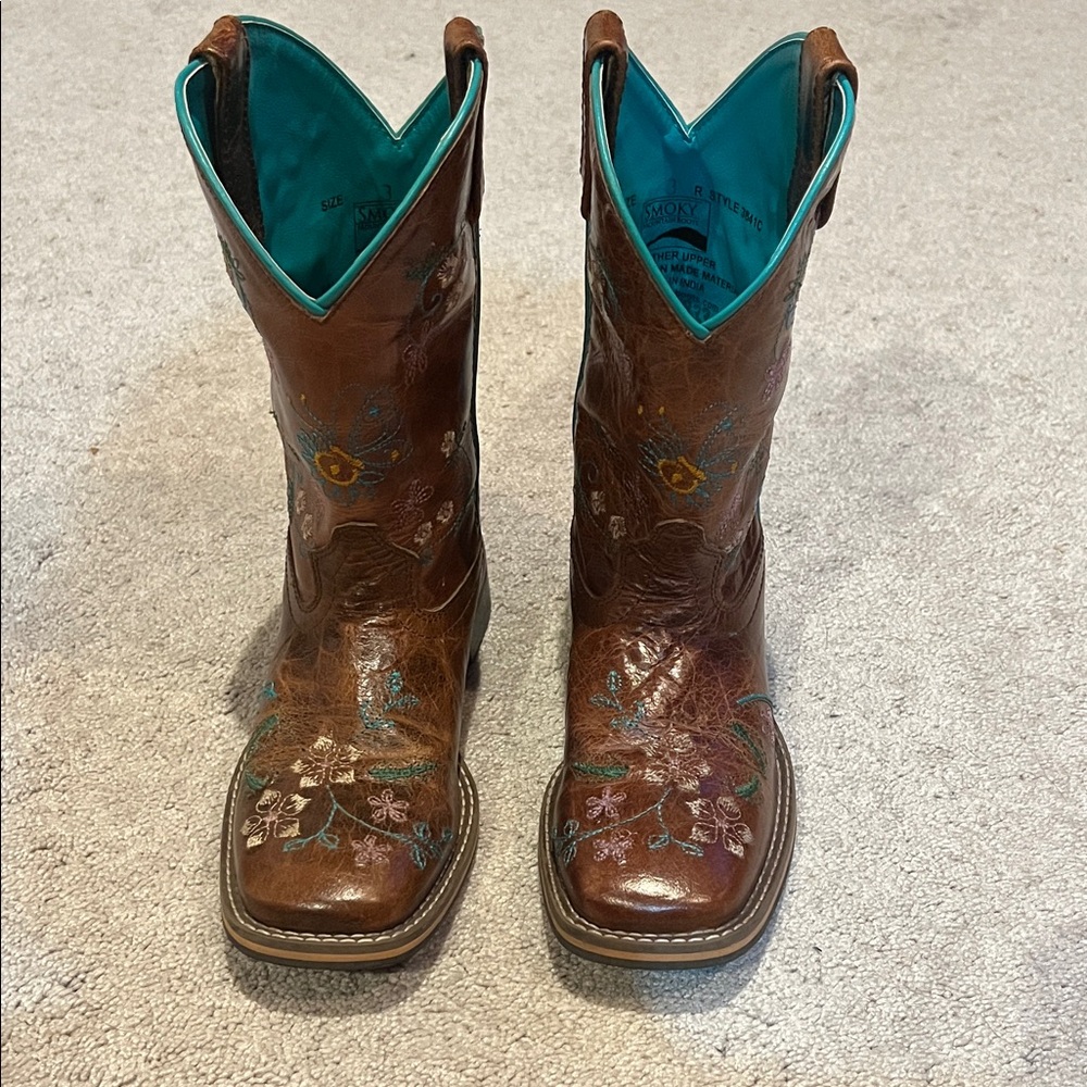 Kids' Brown Embroidered Cowboy Boots